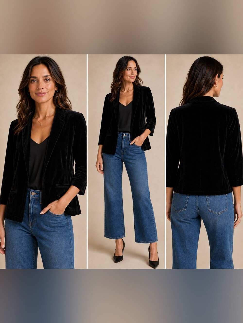 Skies Are Blue Black Velvet Blazer Jacket Size Medium